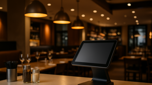 Modern restaurant POS terminal on counter