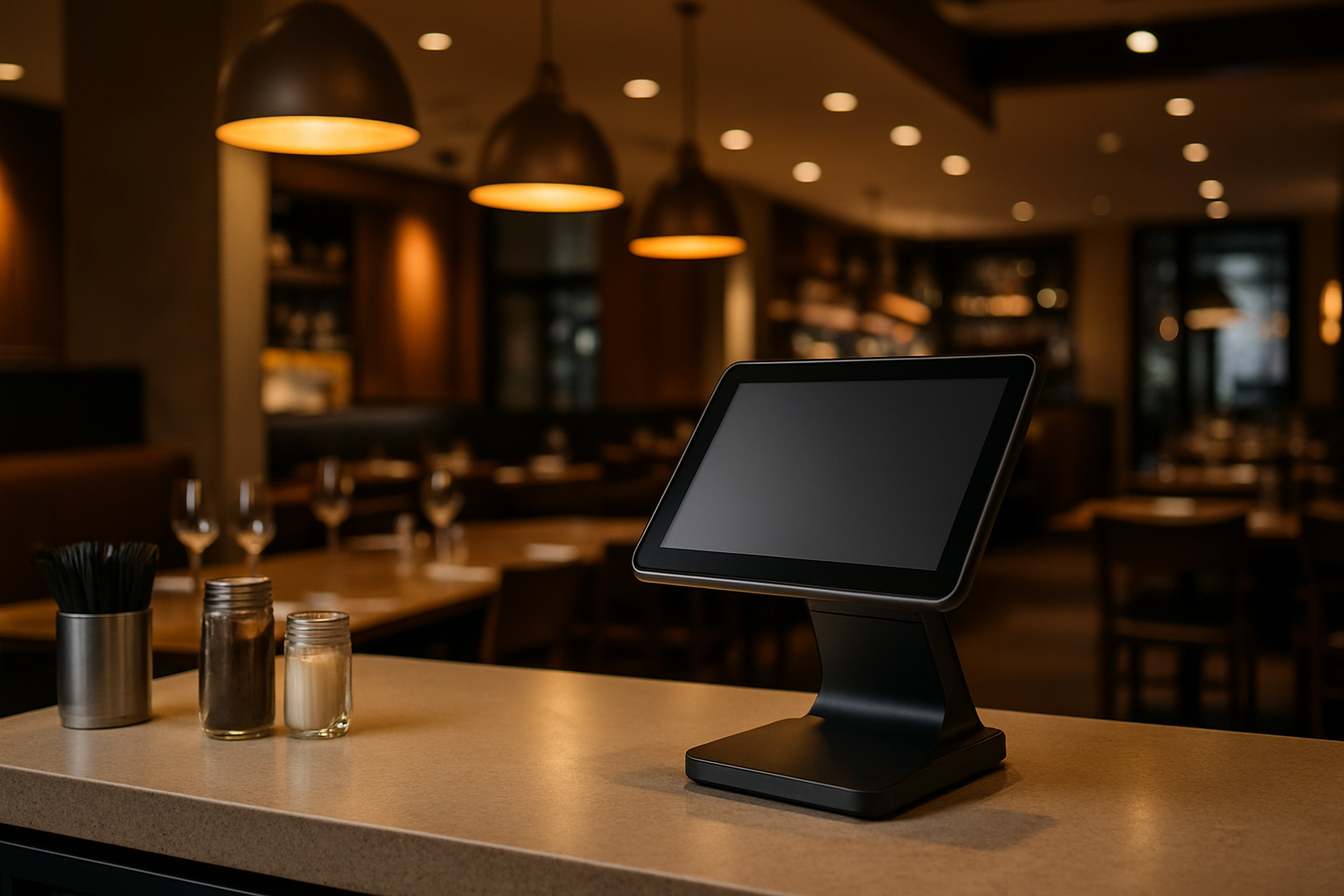 Modern restaurant POS terminal on counter