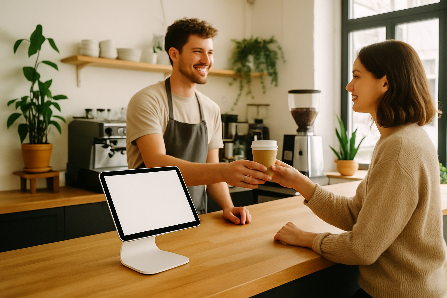 Bright modern cafe with Square POS